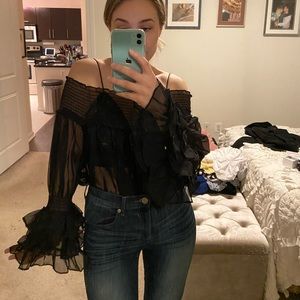 Sheer Bell Sleeve Gypsy Off the Shoulder Top